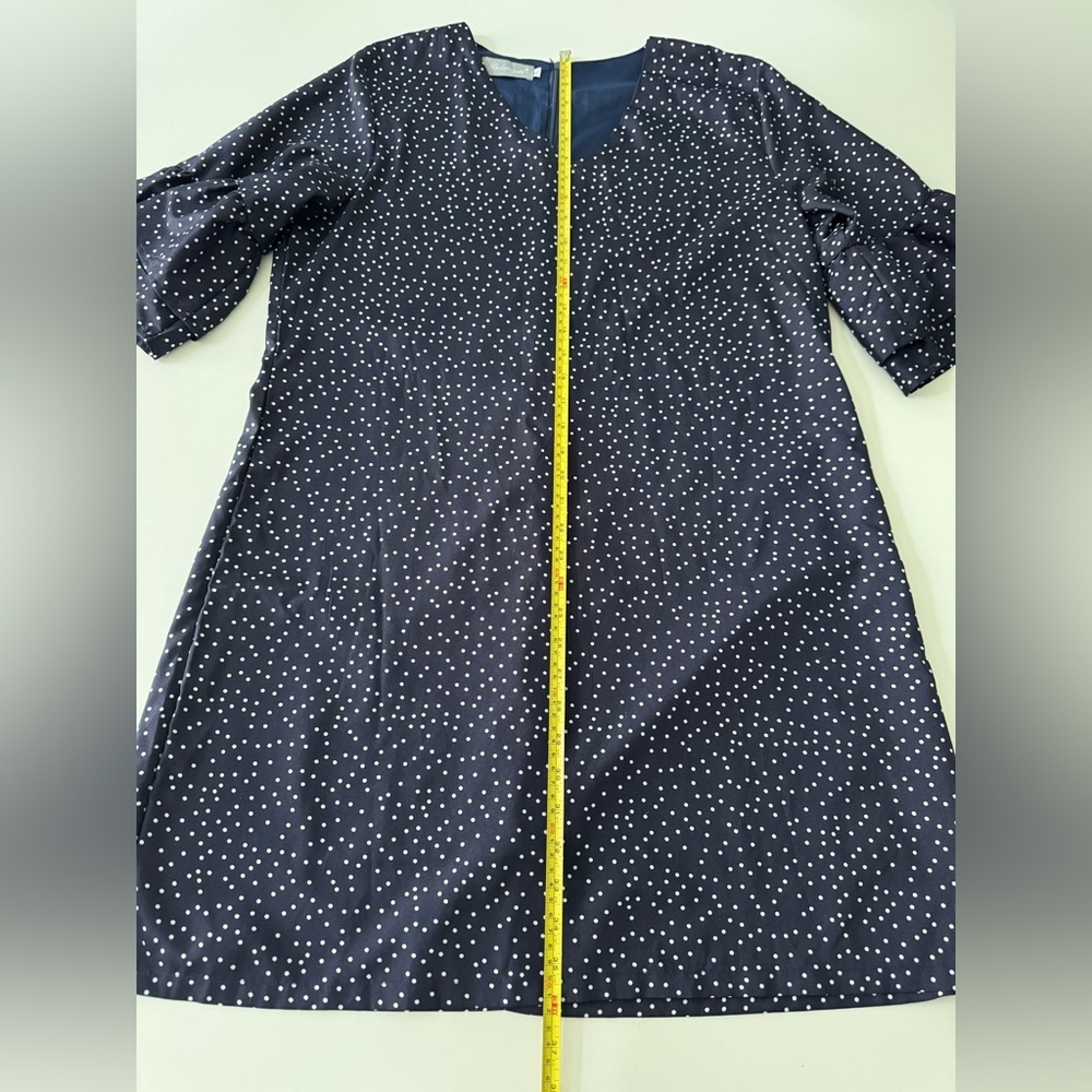 Belongsci Navy Polka Dot V-Neck Dress - Picture 10 of 10